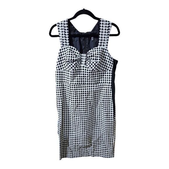 ADRIANNA PAPELL Gingham Plaid Sweetheart Sheath Dress Black White - Size 8 - Picture 1 of 10